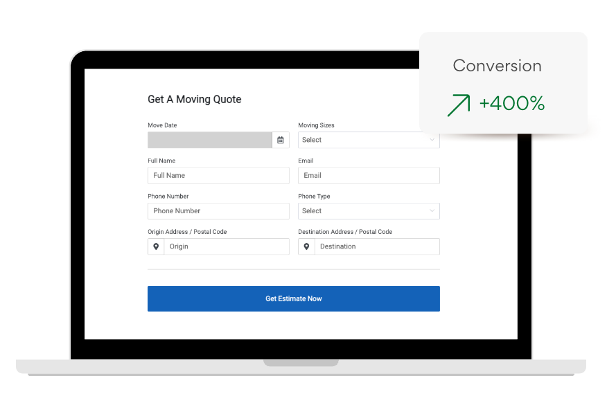 Quote form with 400% conversion callout